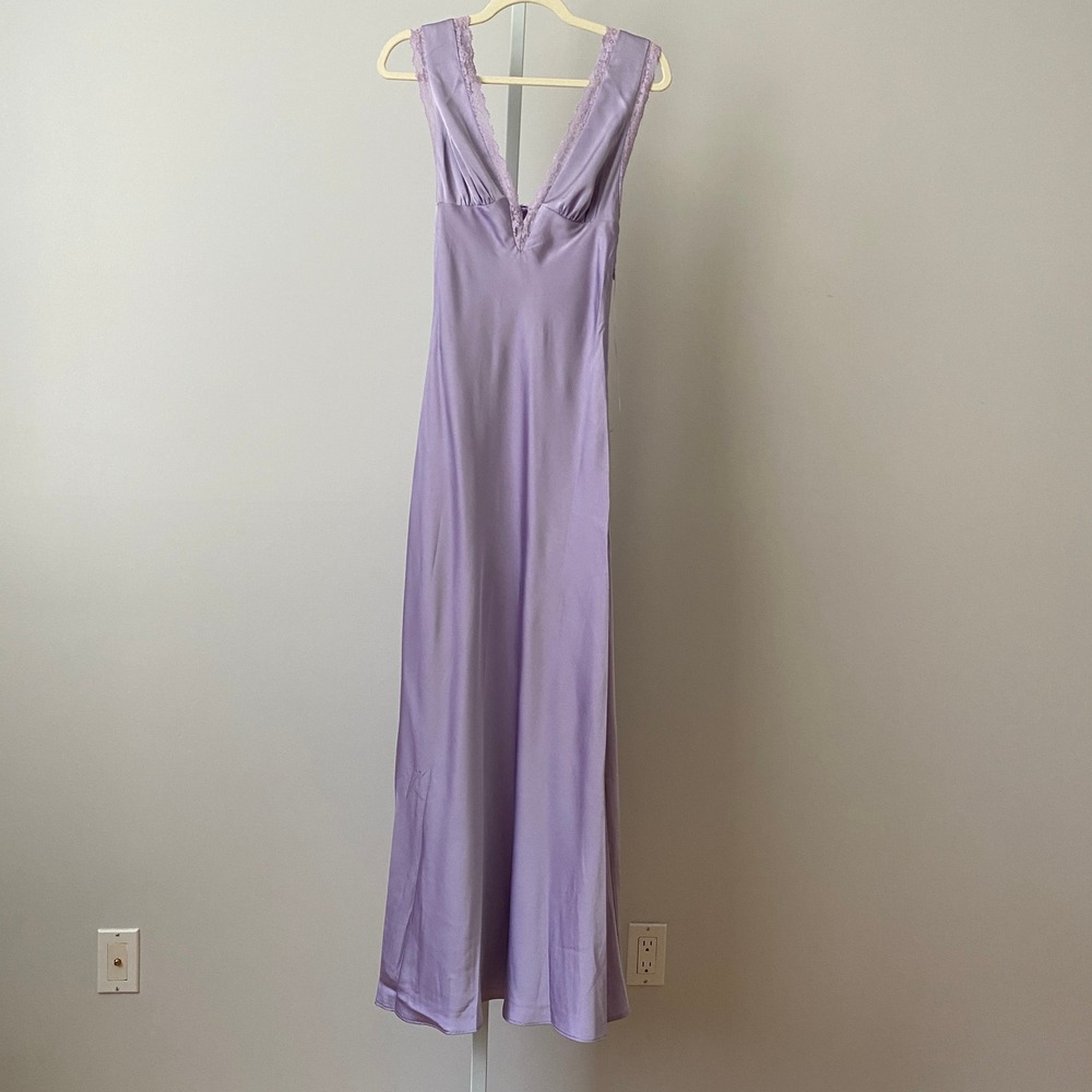 Anthro NIA S Coquette Mermaidcore Lavender Maxi Dress Lace Trim Slip Romantic